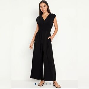 Old Navy Waist-defined Shirred Jumpsuit, Black, Small/Tall